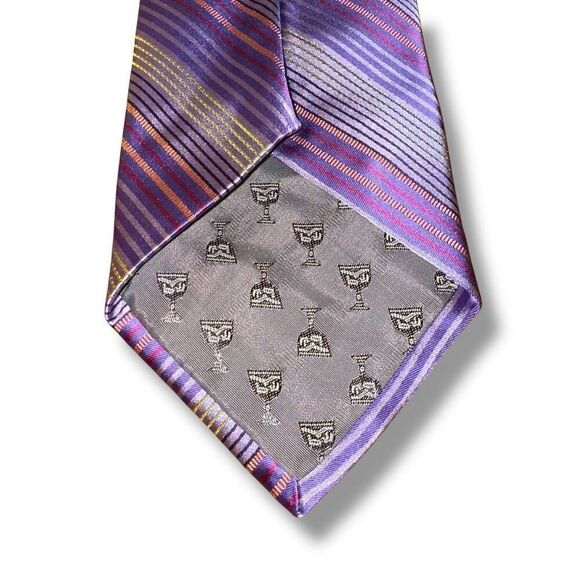 Dion 1967 Neckwear Purple & Gray Striped 100% Silk Handmade in Canada Neck Tie - Picture 4 of 5